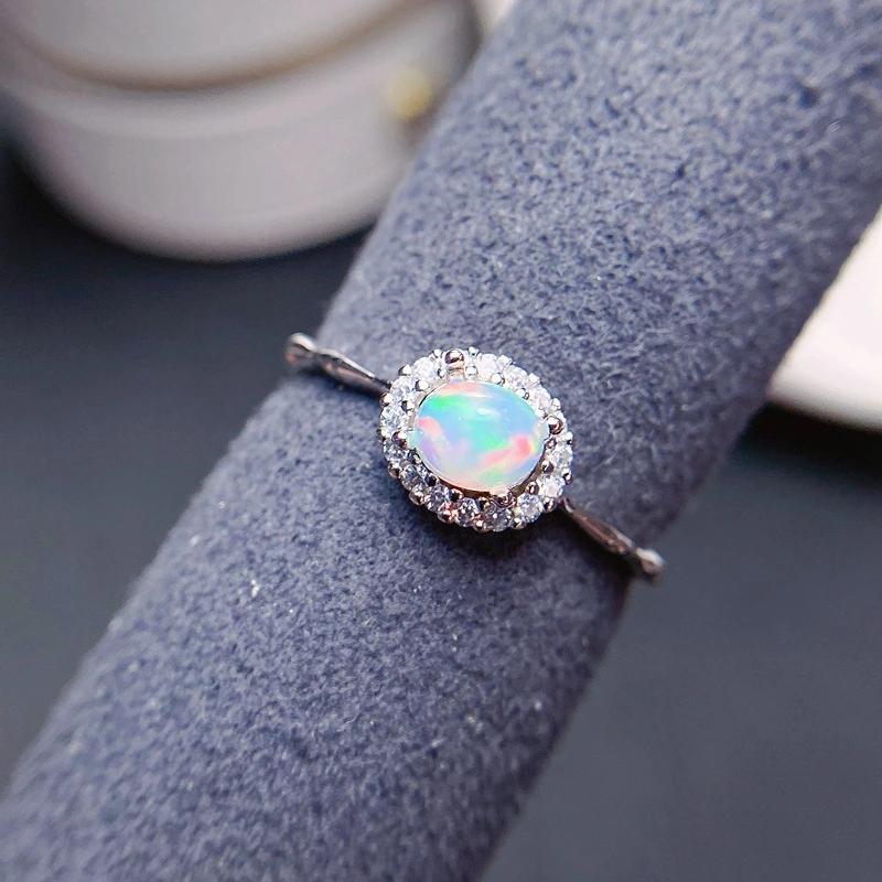Natural Opal Ring 925 Silver Women's Open Mouth