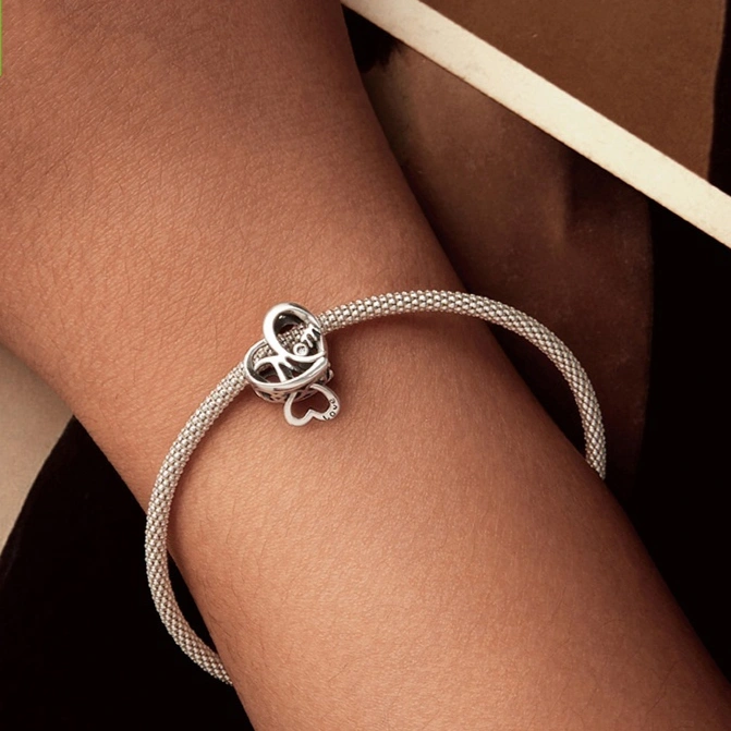 Herz Beaded MOM 925 Silver Heart-shaped String Beads DIY Bracelet Accessories