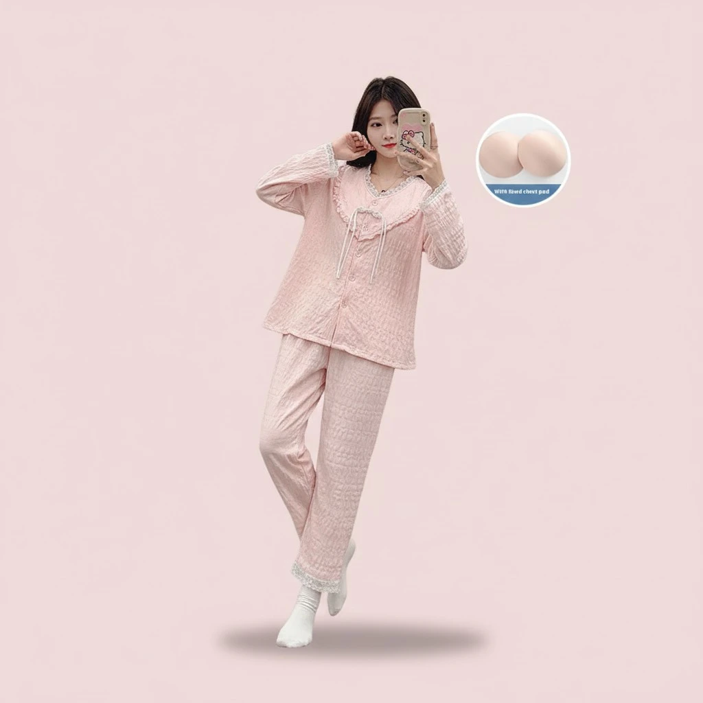 New Chinese Style Pajamas Women's Cute Sweet Home Wear With Chest Pad