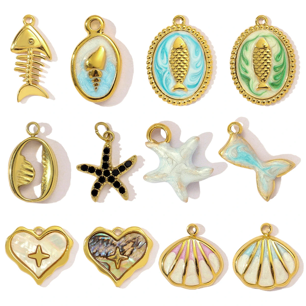 French Style Heart Shell Starfish Diy Titanium Steel Pendant