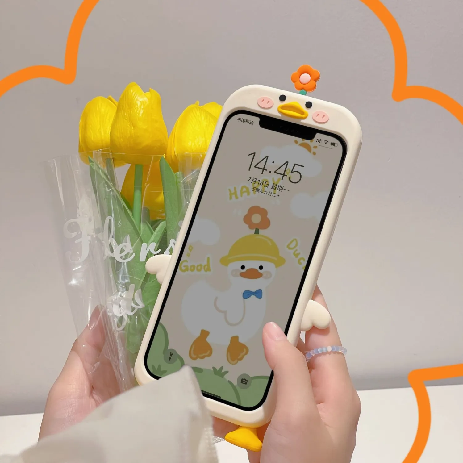 Creative Stereo Cute Flower Duck Phone Case Cartoon Soft Shell