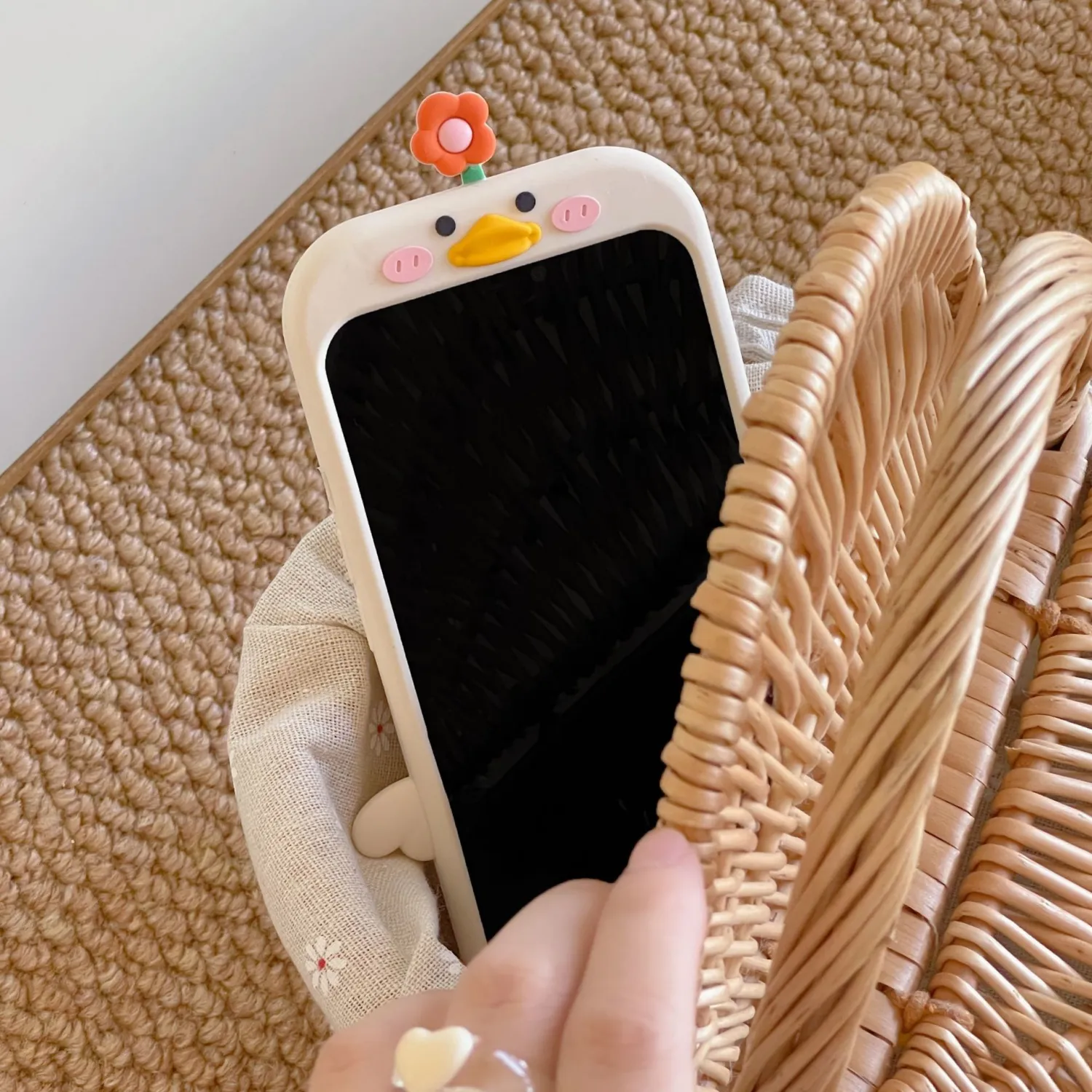 Creative Stereo Cute Flower Duck Phone Case Cartoon Soft Shell