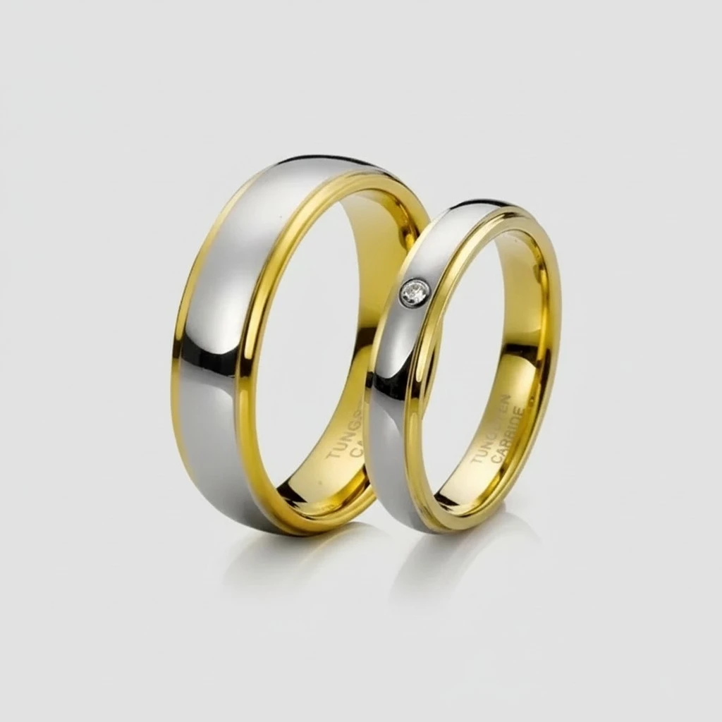 Lady Couple Inlaid Zircon Tungsten Ring