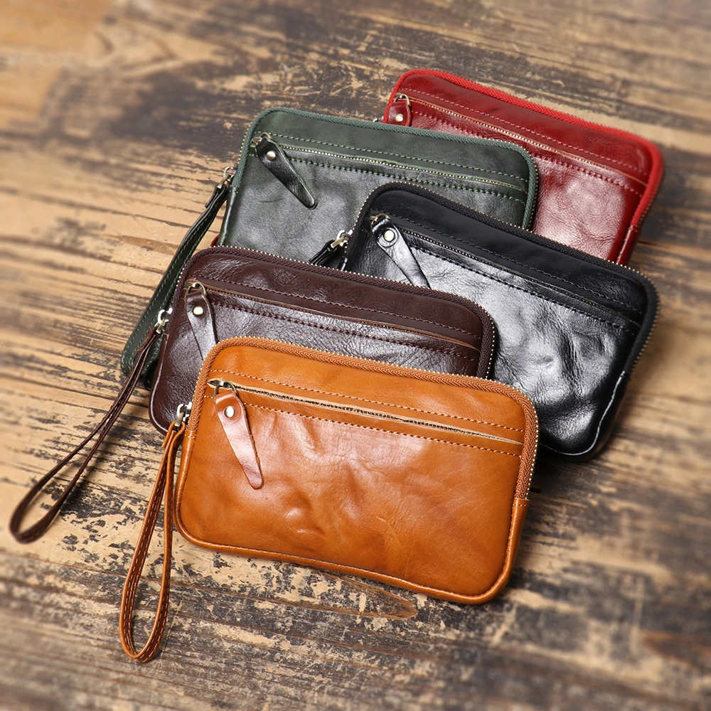 Men's Solid Color Skeleton-skin Zipper Handbag