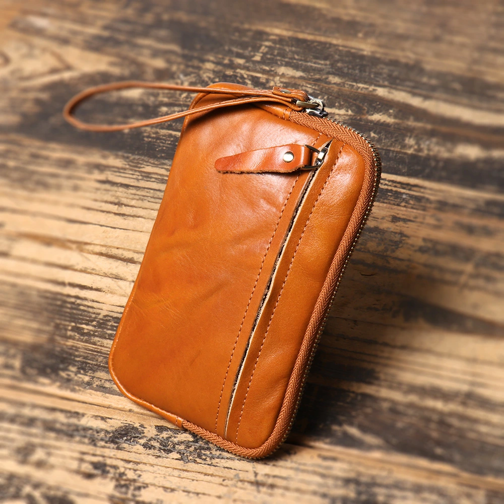 Men's Solid Color Skeleton-skin Zipper Handbag