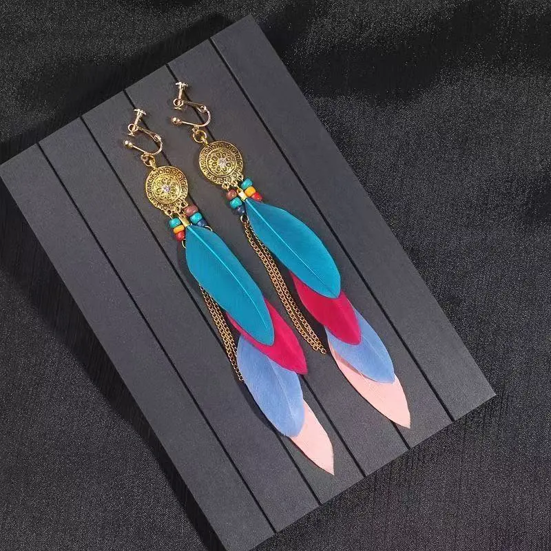 Bohemian Long Feather Earrings Handmade