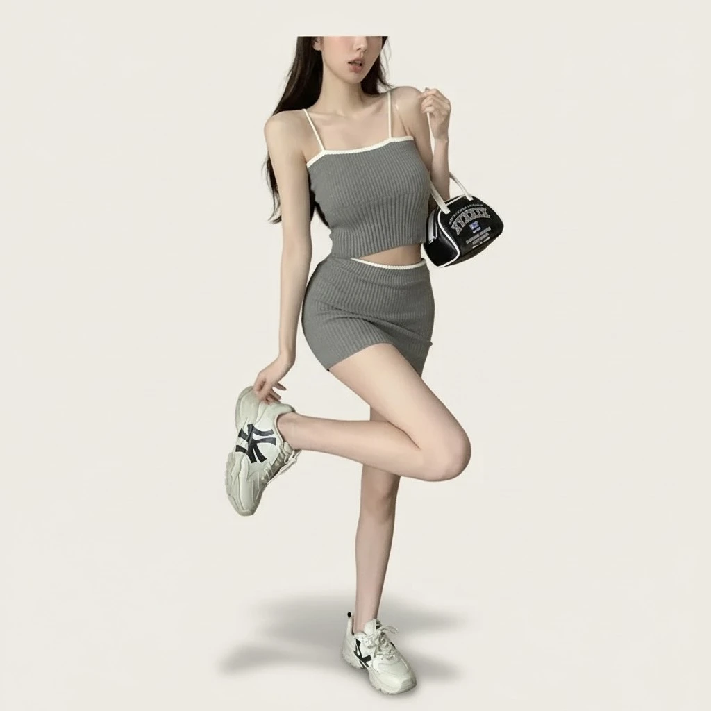All-match Casual Low Waist Short Hip-hugger Knitted Skirt Knitted Sling