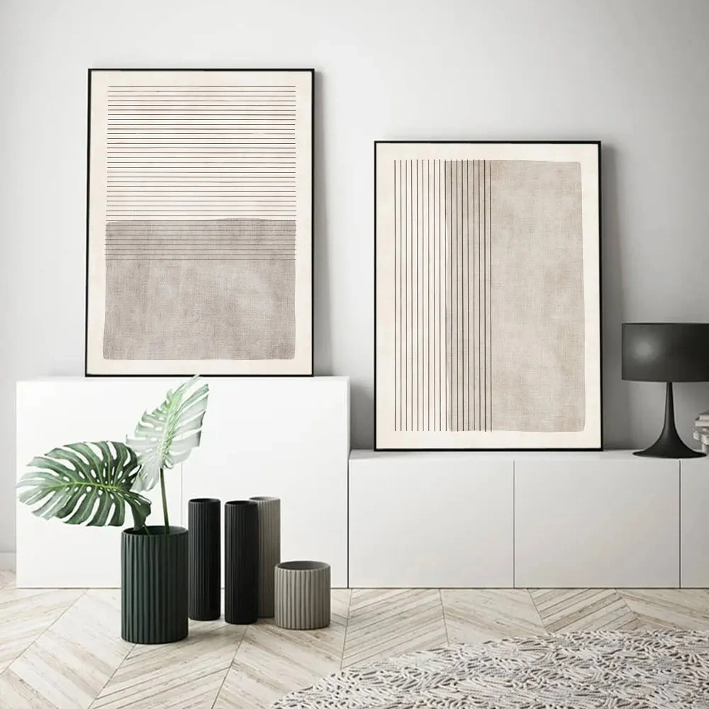 Abstract Geometric Lines Beige Living Room Study Bedroom Decorative Hanging Painting