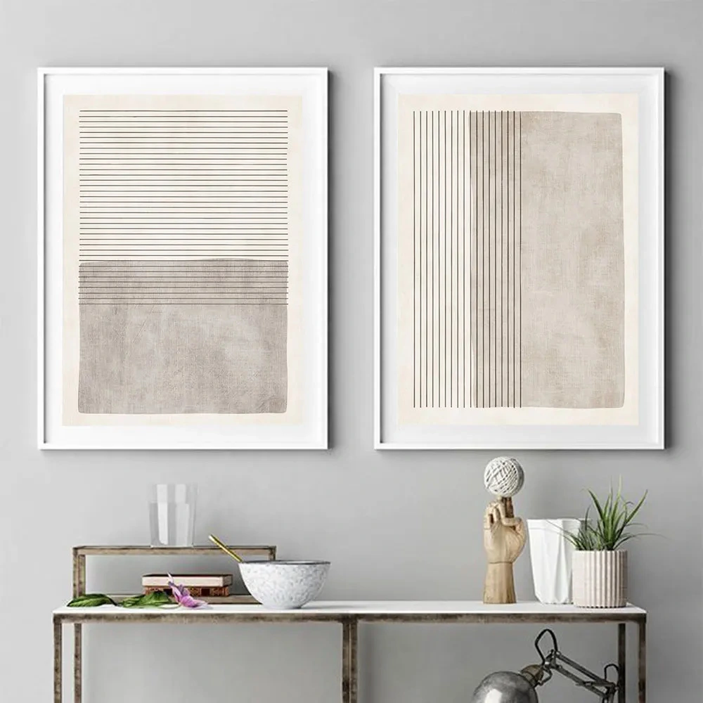 Abstract Geometric Lines Beige Living Room Study Bedroom Decorative Hanging Painting