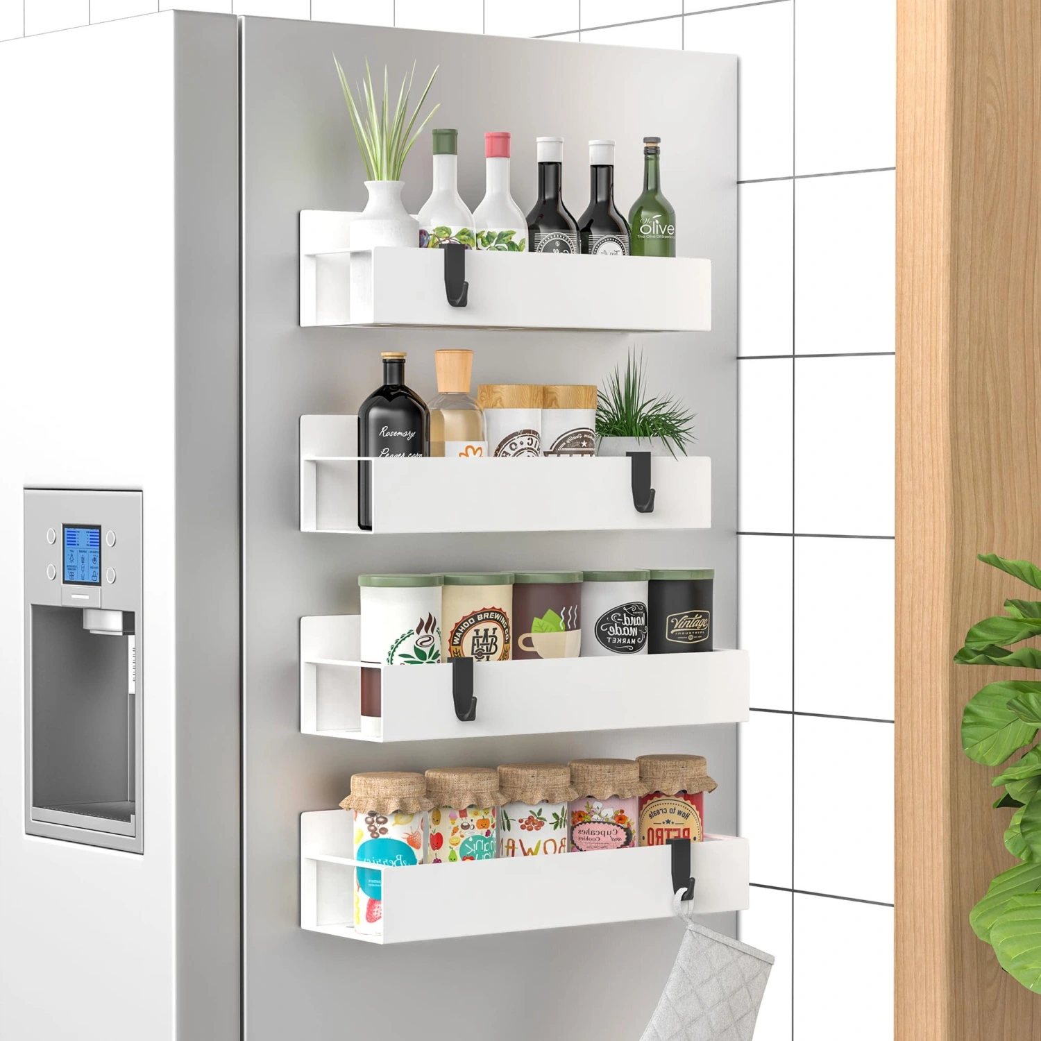 Magnetic Refrigerator Shelf No Punching Spice Rack Refrigerator Side Hanger