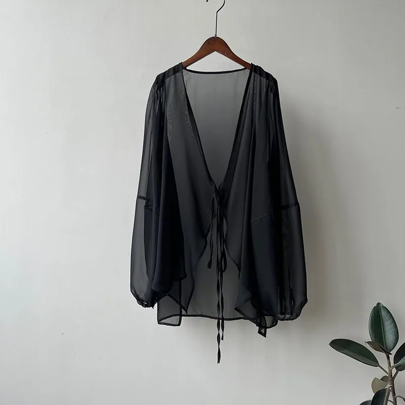 Chiffon Sun Protection Shirt Women's Summer Thin French Top Loose Small Cardigan Drape Inverness Blouse