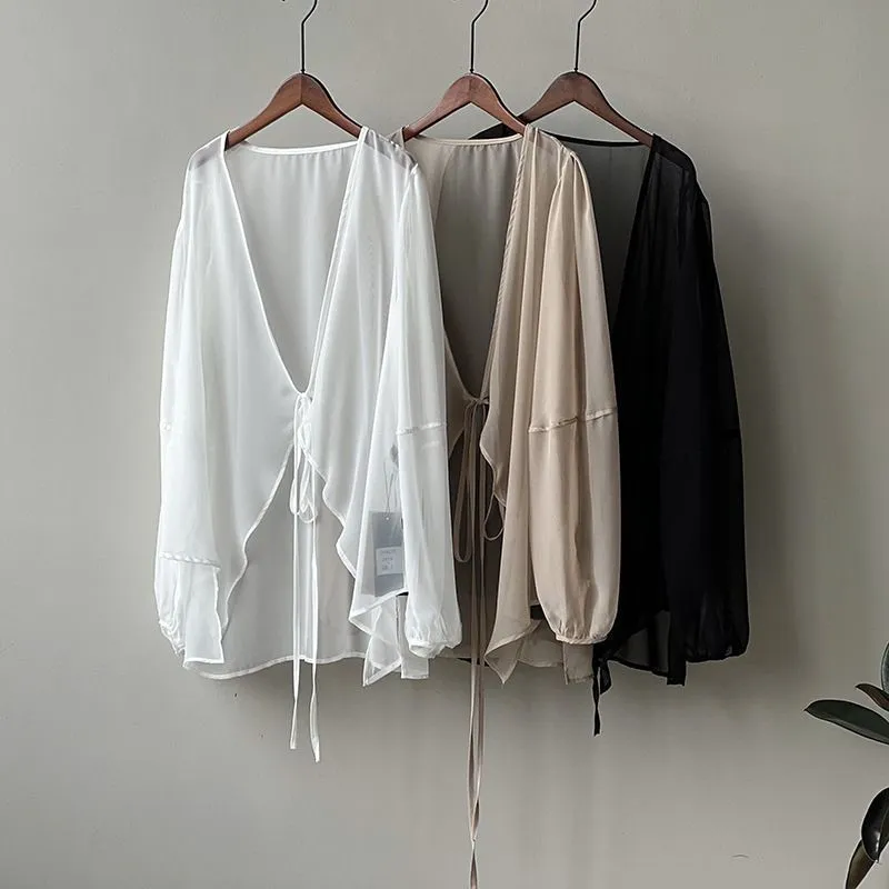 Chiffon Sun Protection Shirt Women's Summer Thin French Top Loose Small Cardigan Drape Inverness Blouse