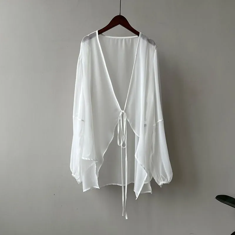 Chiffon Sun Protection Shirt Women's Summer Thin French Top Loose Small Cardigan Drape Inverness Blouse