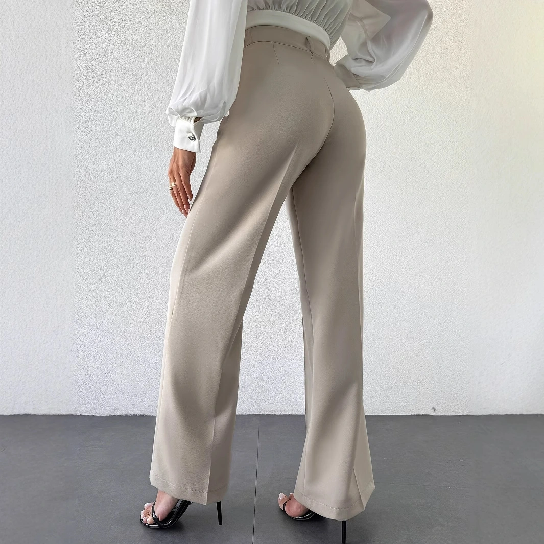 New Fashion Temperament High Waist Slimming And Straight Casual Trousers Side Pocket French Commuter Business Trousers