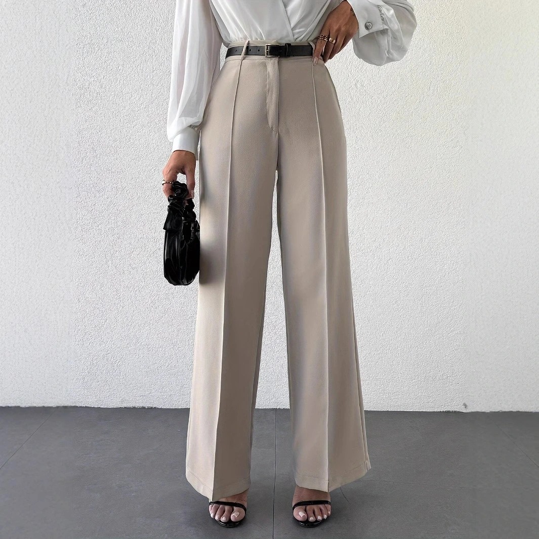 New Fashion Temperament High Waist Slimming And Straight Casual Trousers Side Pocket French Commuter Business Trousers