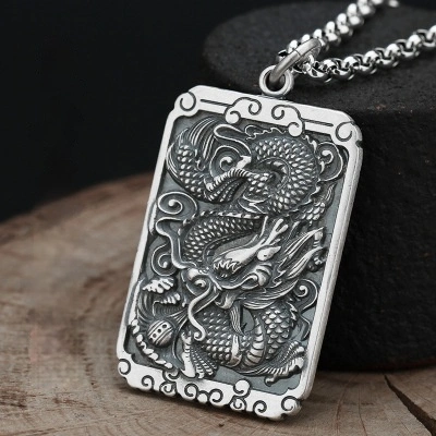 Men's Personality Retro Tag Foot Silver Dragon Pendant
