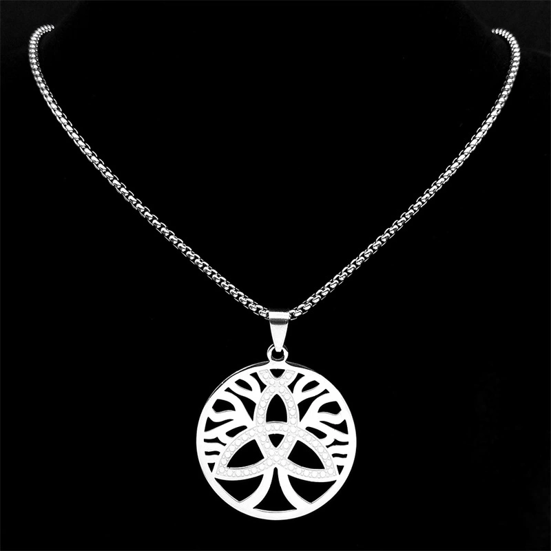 Beautiful Tree Of Life Devil Trinity Knot Stainless Steel Necklace