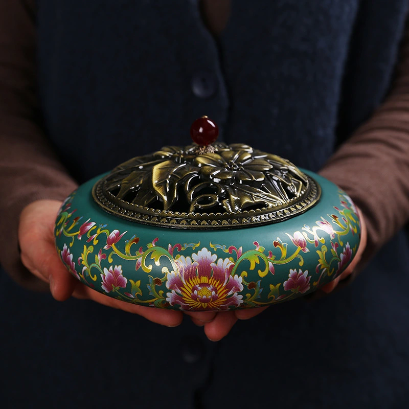Indoor Simple Enamel Ceramic Lotus Incense Burner