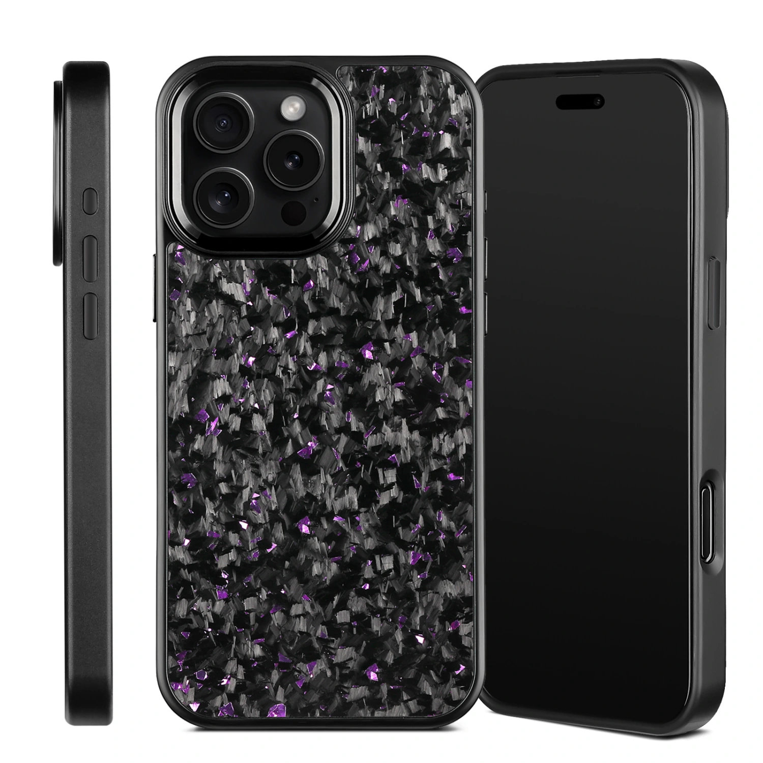 Black Metal Frame Phone Case Forged Carbon Fiber