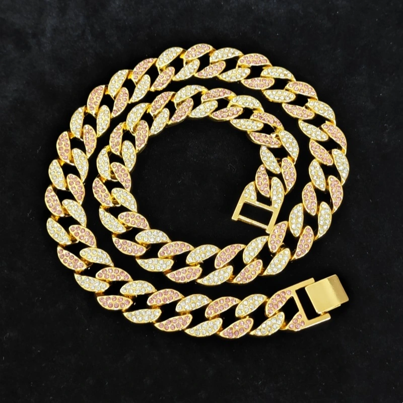 18K Gold Necklace 15MM Flat Leaves Cuban Link Chain