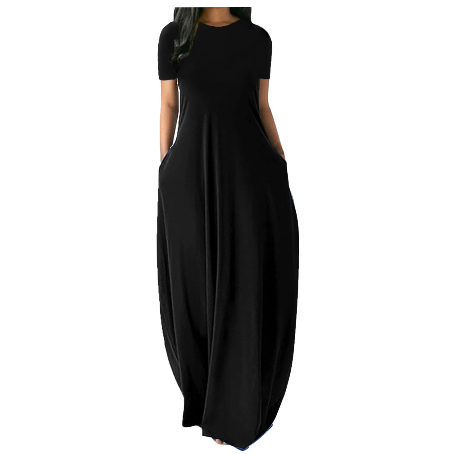 Women's Multi-color Plus Size Solid Color Round Neck Pocket Dress