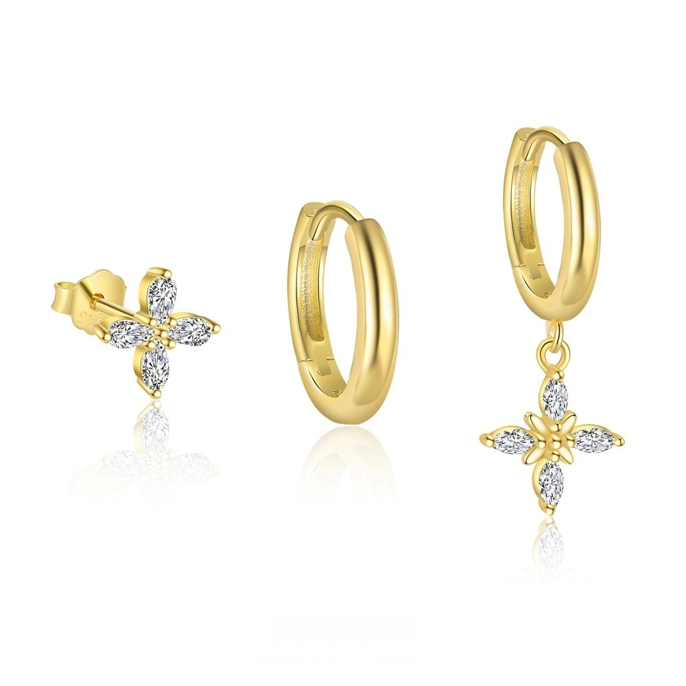 French S925 Sterling Silver Mori Style Four Leaf Clover Ear Stud Women