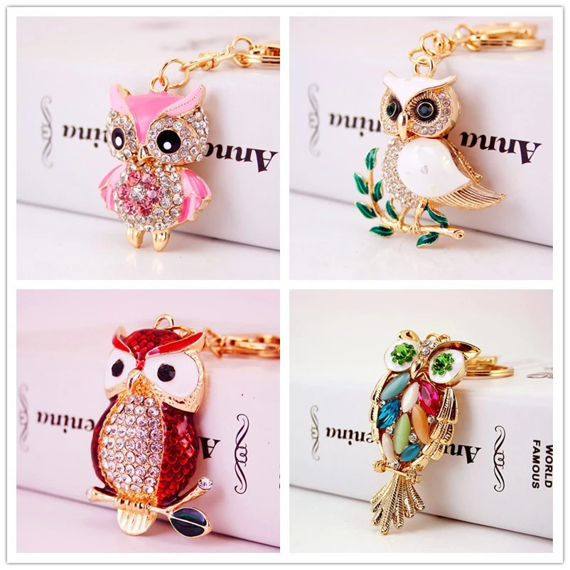 Creative Cartoon Diamond Inlaid Owl Car Keychain Pendant