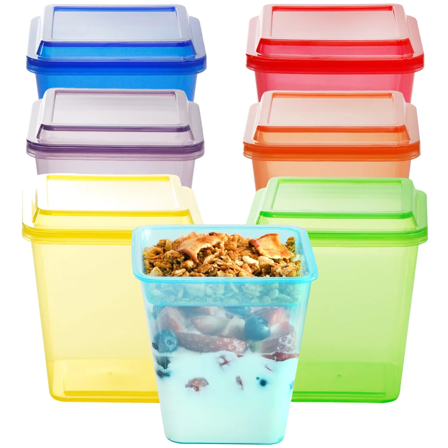Youngever 7 Sets Plastic Parfait Cups with Lids and Inserts, Reusable Medium 8 Ounce Dessert Cups