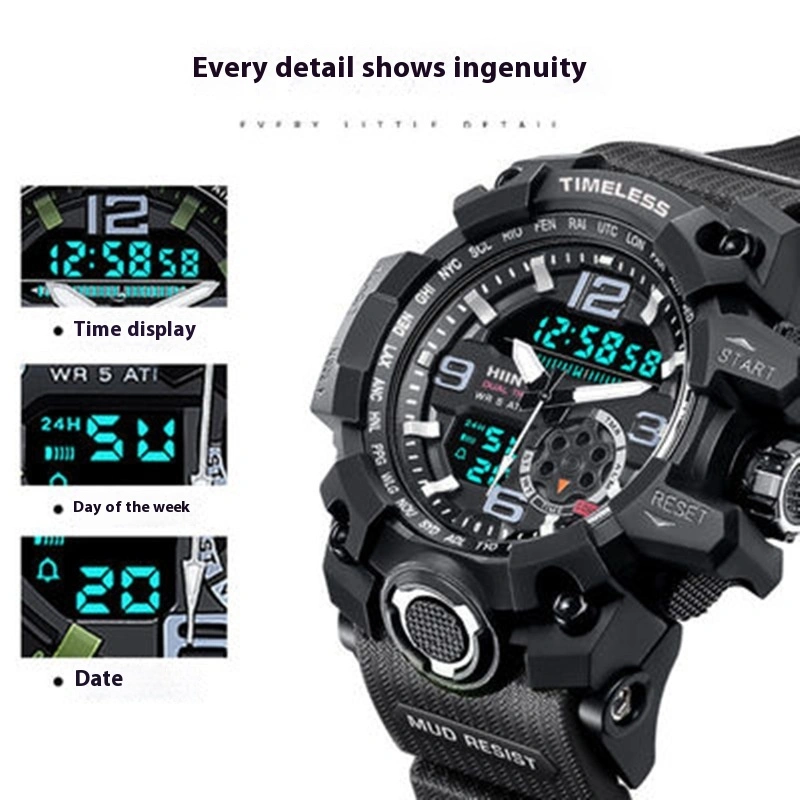 Men's Waterproof Sports Electronic Watch Dual Display Large