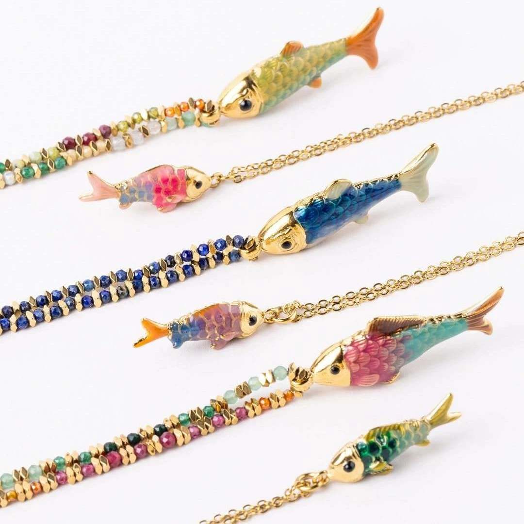 Ocean Fish Stainless Steel Pendant Colorful Ropes Necklace