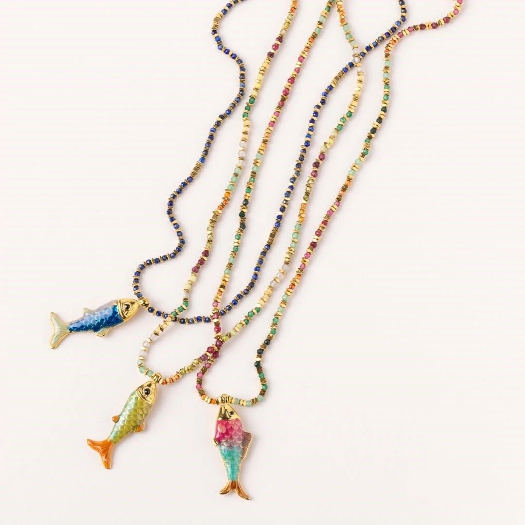 Ocean Fish Stainless Steel Pendant Colorful Ropes Necklace