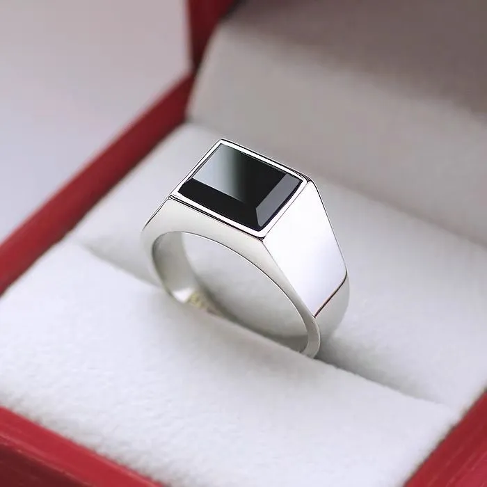Stainless Steel Glossy Black Epoxy Irregular Hexagonal Men's Ring