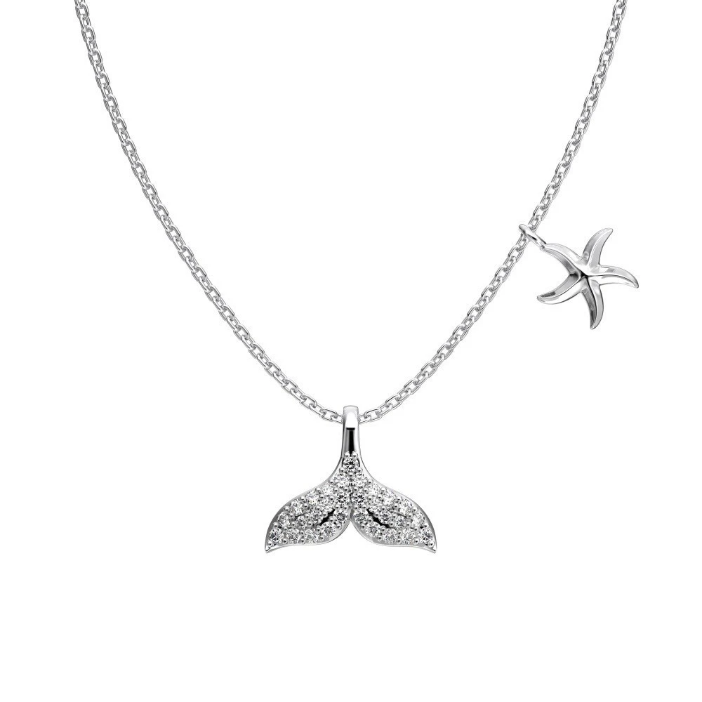 S925 Sterling Silver Mermaid Tail Necklace Micro Inlaid Zircon Starfish