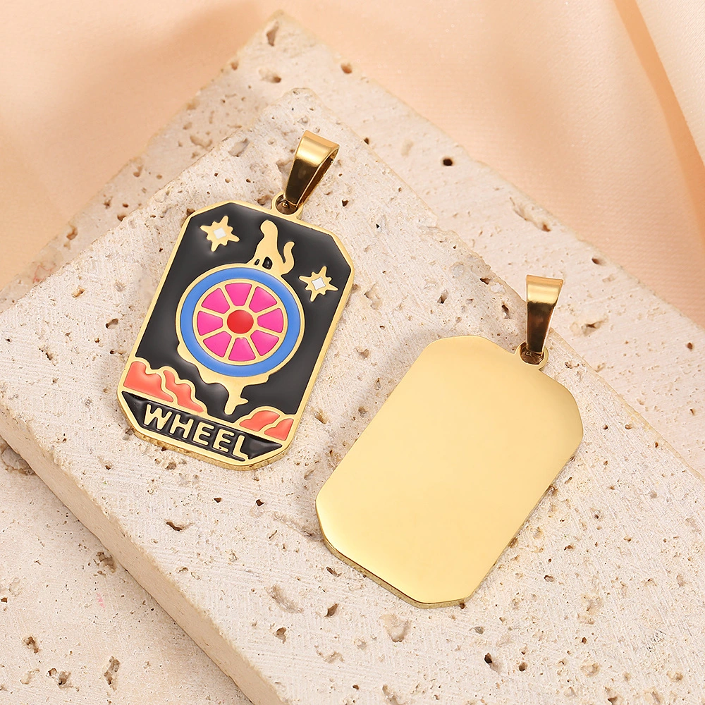 French Retro Tarot Pendant Rectangular Dripping Sweater Necklace