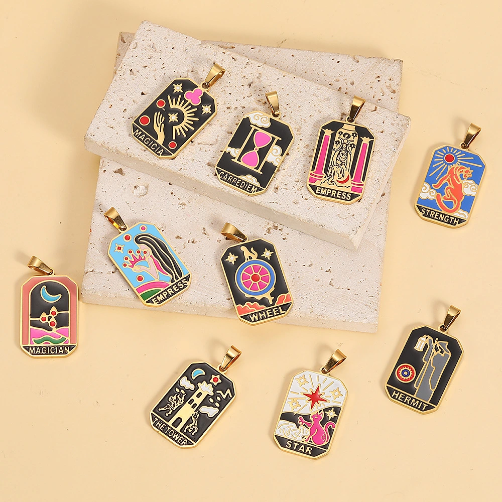 French Retro Tarot Pendant Rectangular Dripping Sweater Necklace