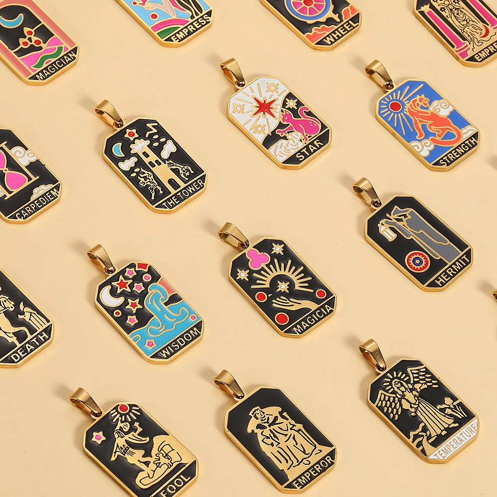 French Retro Tarot Pendant Rectangular Dripping Sweater Necklace