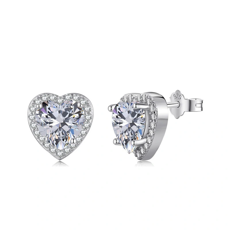 Zircon Inlaid Geometric Heart Shape White Diamond Women's Earrings