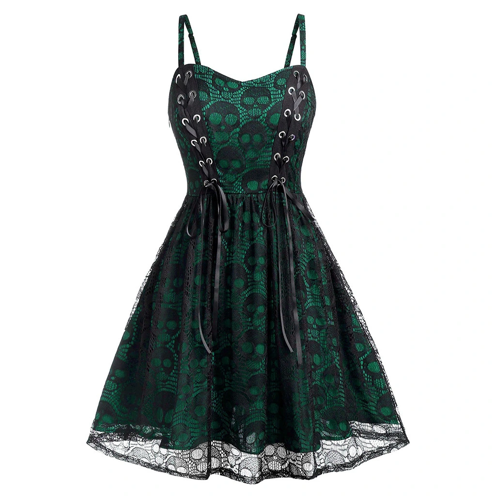 Skull Strap Dress Halloween Lace-up