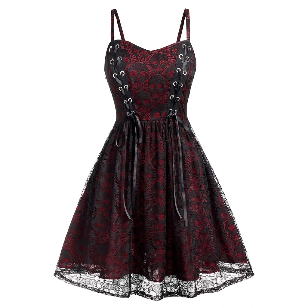 Skull Strap Dress Halloween Lace-up