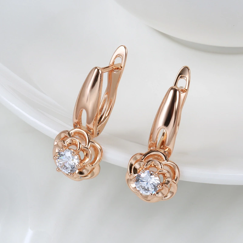Fashion Rose Earrings Female 585 Rose Gold