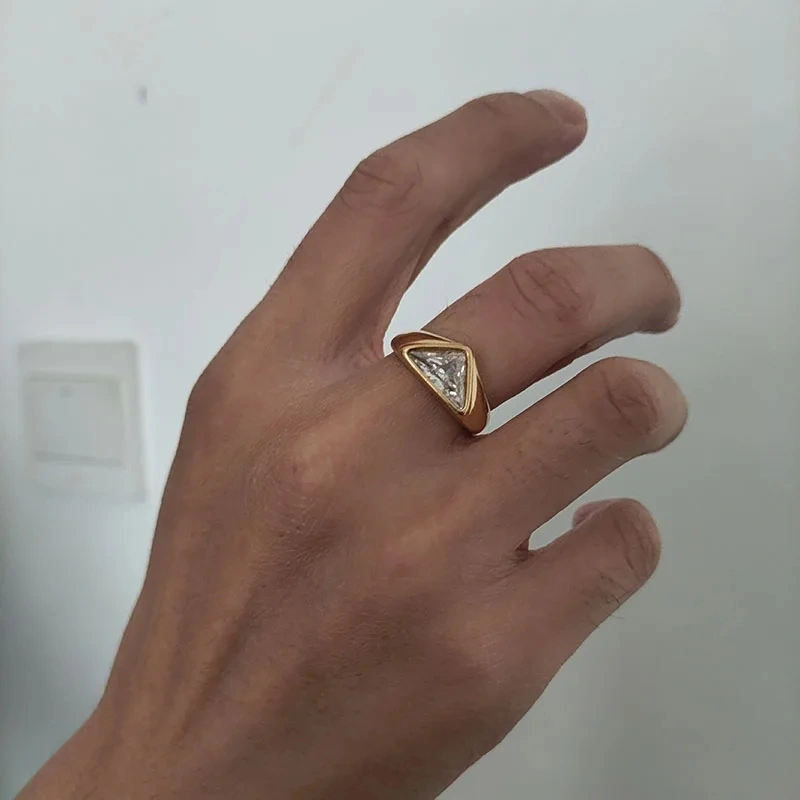 Triangle Zircon Ring Titanium Steel Plated 18K Gold