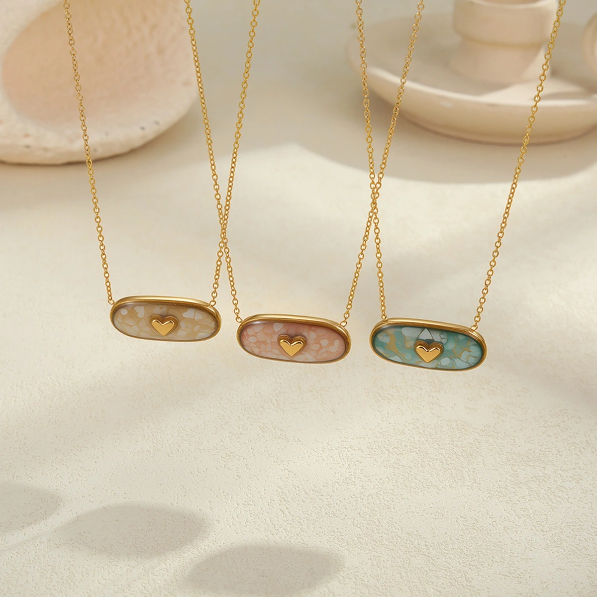 Love Heart-shaped Oil Dripping Stainless Steel Plated 18K Gold Necklace