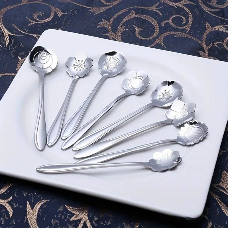 Stainless Steel Flower Japanese Coffee Dessert Rose Spoon