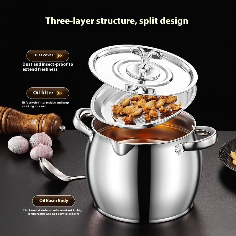 Household High Temperature Resistant Large Capacity Stainless Steel Lard Jar