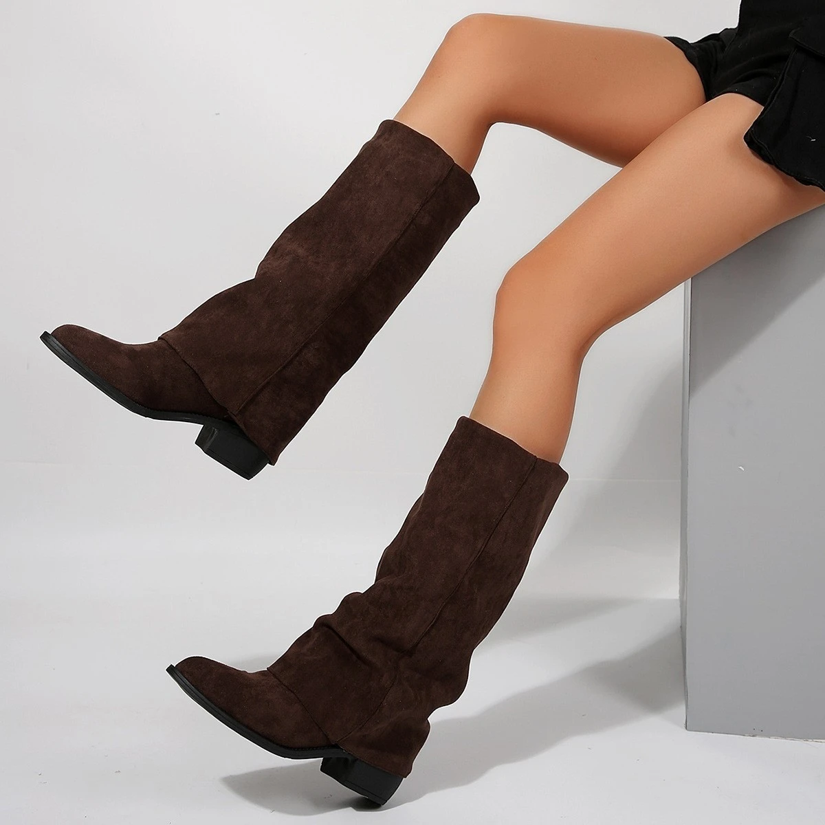 Autumn And Winter New Large Size Thick Heel Non-slip Skinny Boots Women
