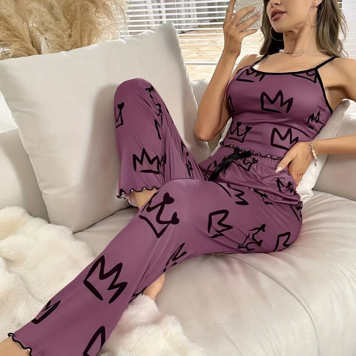 Cute Printed Women's Milk Silk Pajamas Two-piece Set