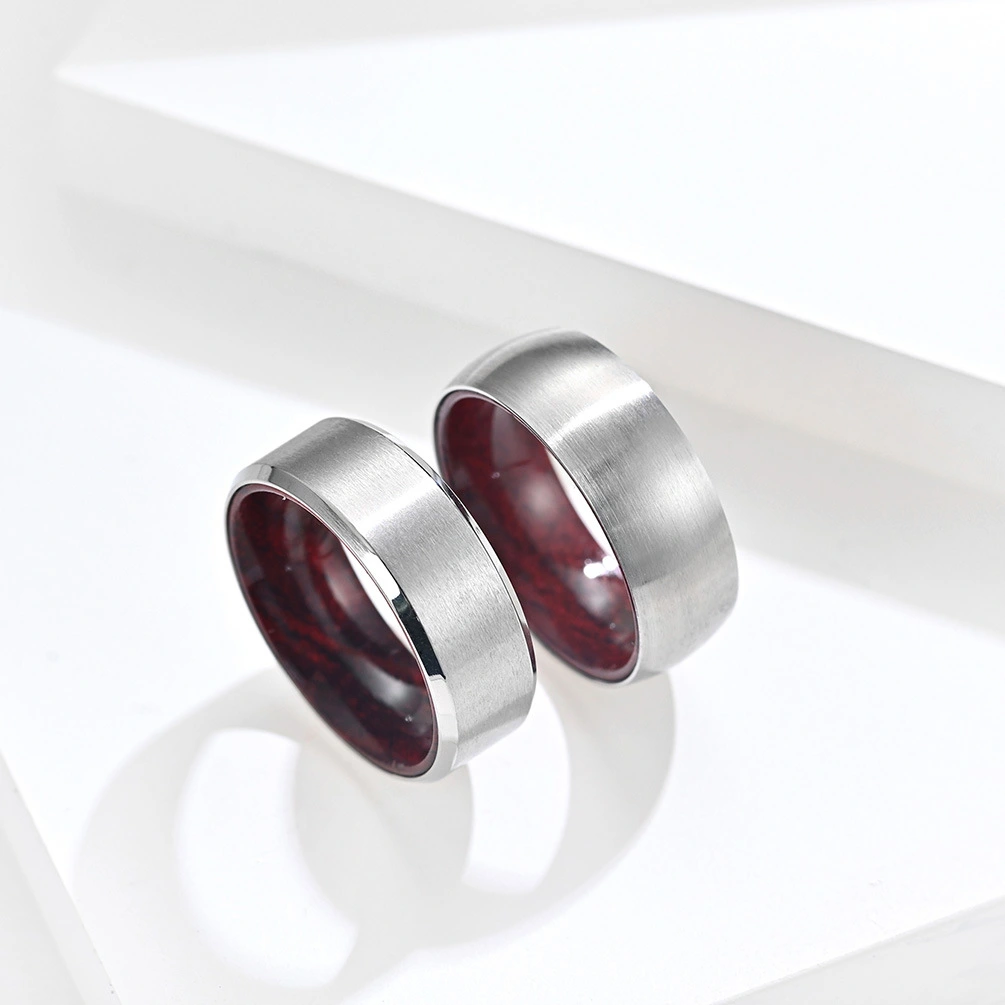 Titanium Steel Inner Inlaid Wood Surface Brushed Simple Ring
