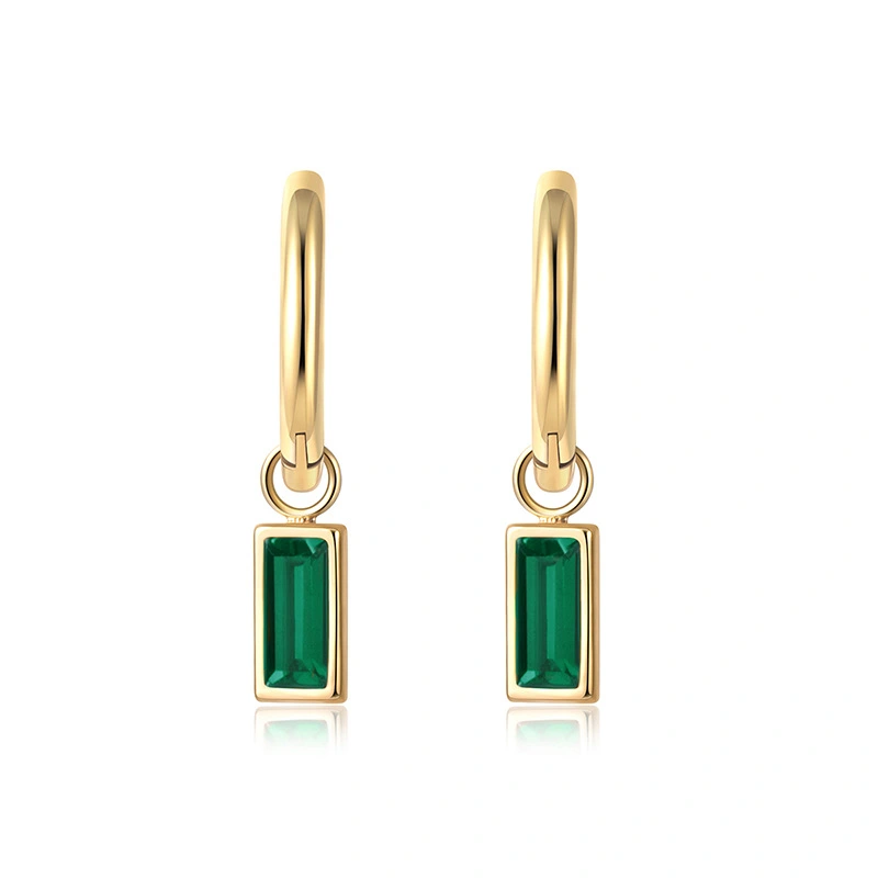 Emerald Square Zircon Earrings Titanium Steel Simple