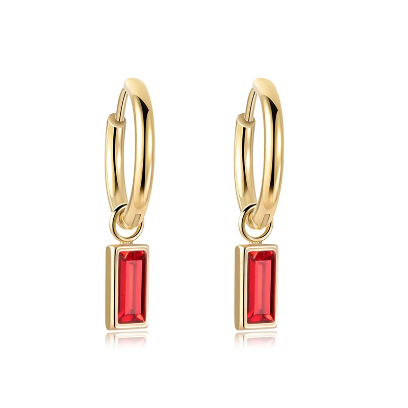 Emerald Square Zircon Earrings Titanium Steel Simple