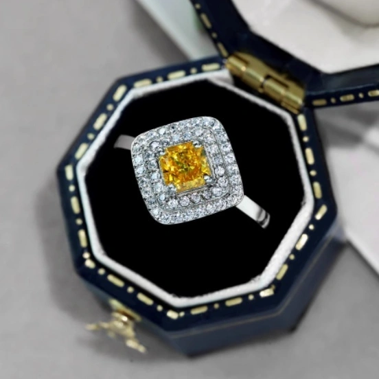 European And American Sterling Silver Female Ring Yellow Zircon